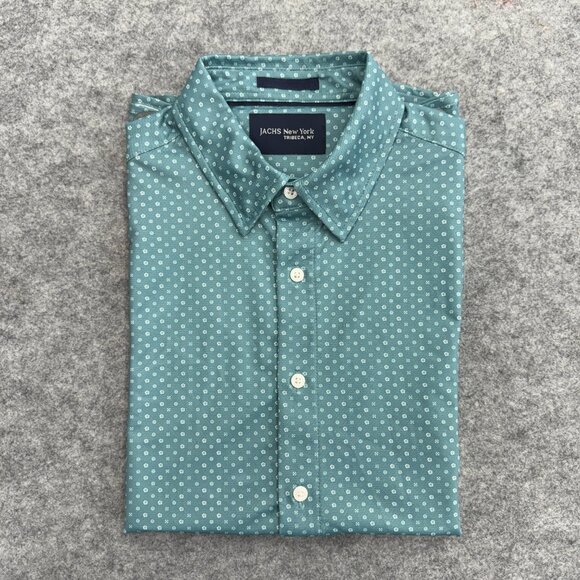 JACHS Men's Button-Up Shirt Casual Everyday Wear, Relaxed, Green Pattern, M NEW - Picture 10 of 11